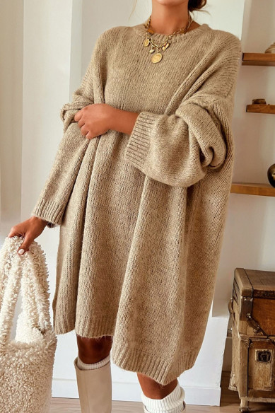 Pale Khaki Oversized Mini Sweater Dress | LHC