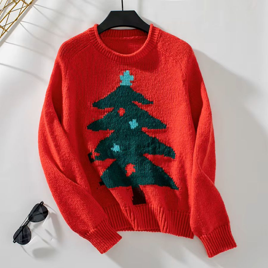 Rode kersttrui dames met kerstboom | Look Hippie Chic