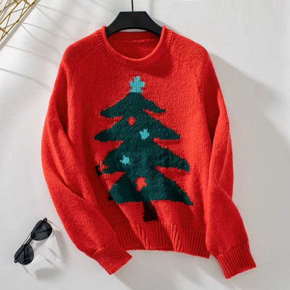 Roter Damen-Weihnachtspullover | Look Hippie Chic