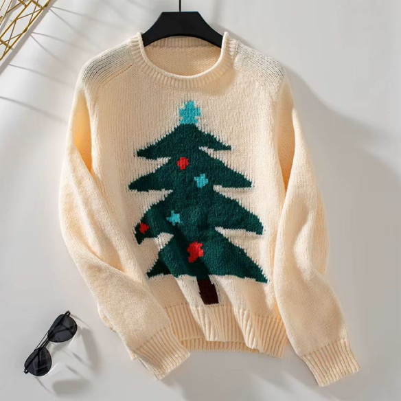 Pull de Noël femme blanc cassé à motif sapin | LHC