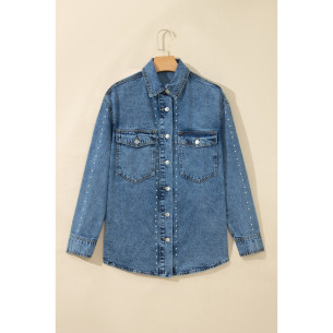Hellblaues Damen-Jeans-Overshirt mit Nieten – Lässiger Schnitt