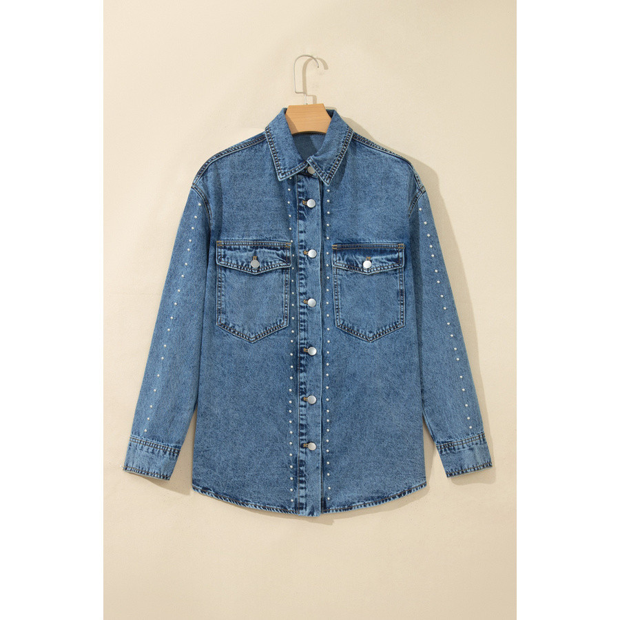 Lichtblauw denim overshirt voor dames met studs – Relaxte pasvorm