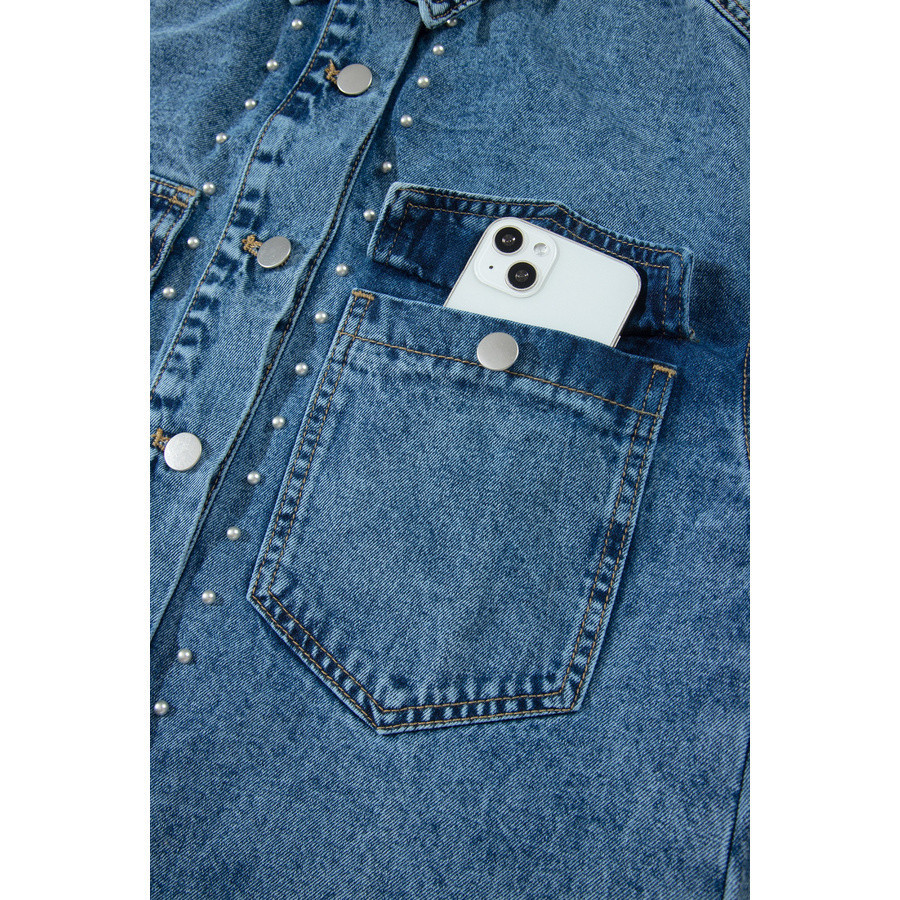 Hellblaues Damen-Jeans-Overshirt mit Nieten | LHC