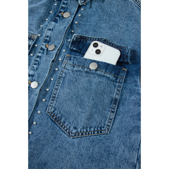 Surchemise en jean femme bleu clair à rivets | LHC