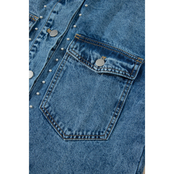 Hellblaues Damen-Jeans-Overshirt mit Nieten | LHC