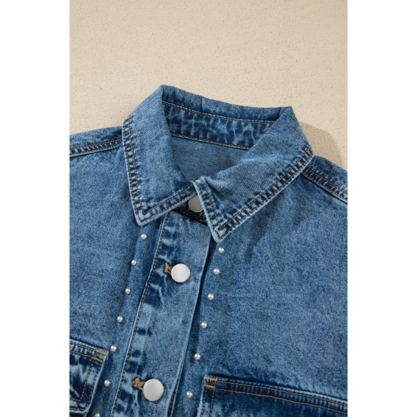 Hellblaues Damen-Jeans-Overshirt mit Nieten | LHC