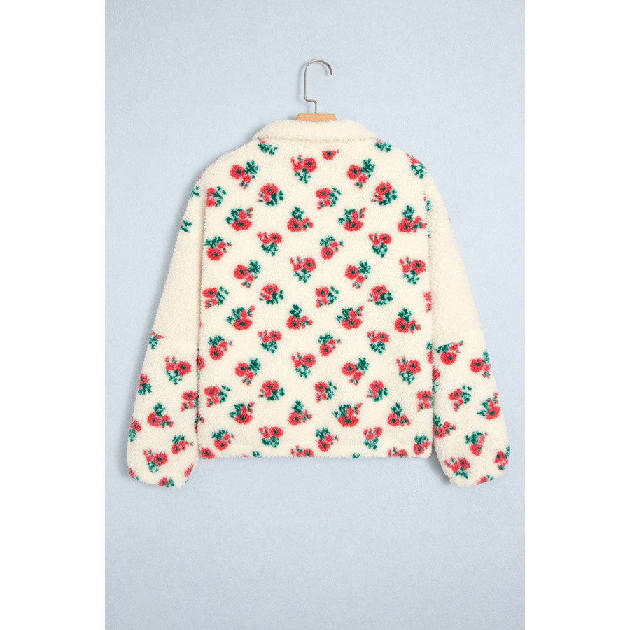 Women’s white floral fleece sweatshirt | Look Hippie Chic