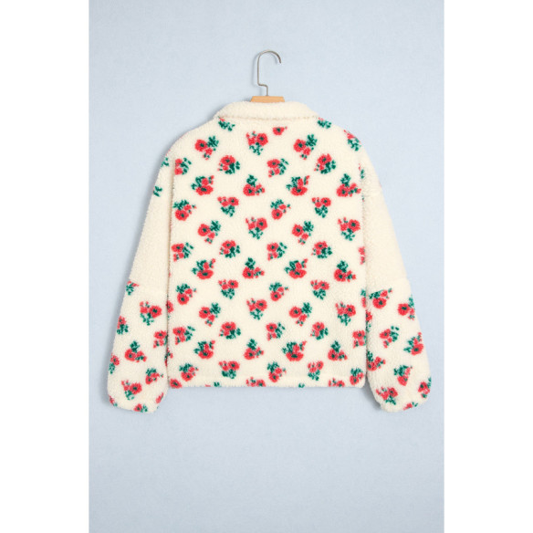 Women’s white floral fleece sweatshirt | Look Hippie Chic