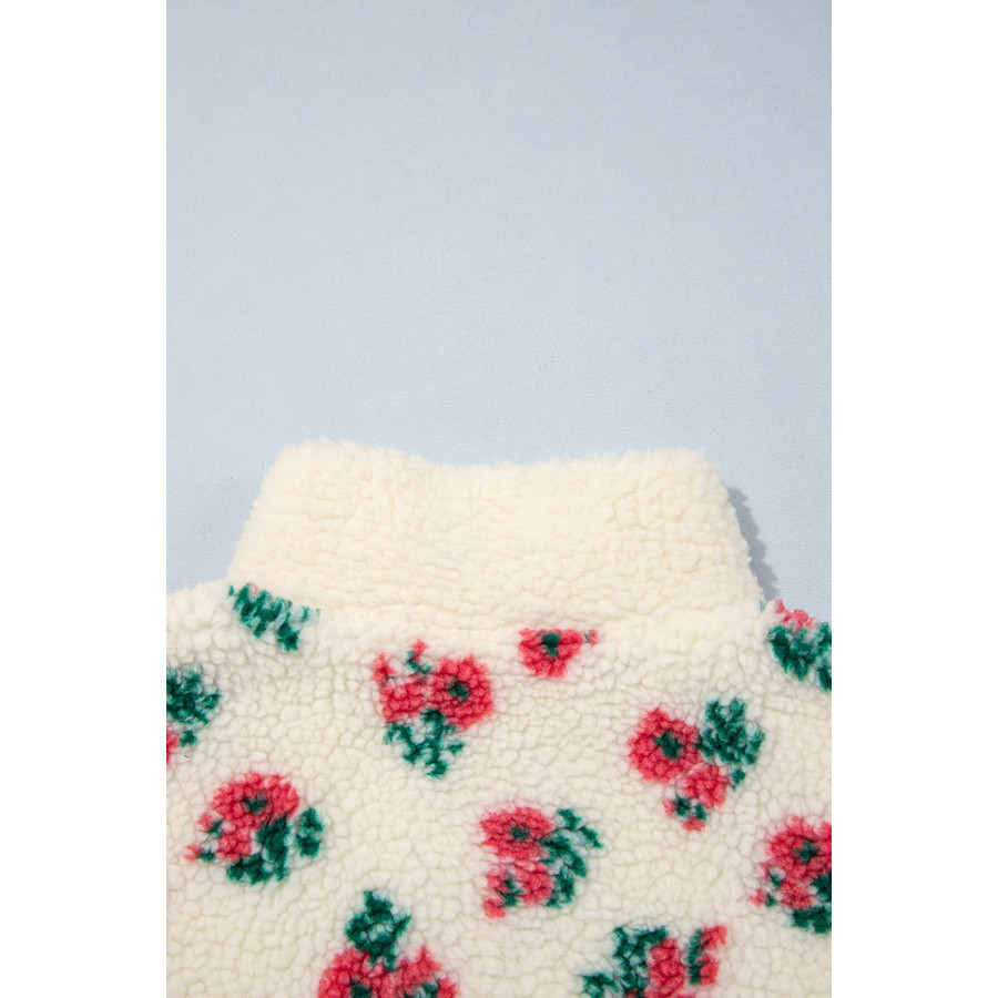 Damen-Fleecepullover weiß mit Blumen | Look Hippie Chic