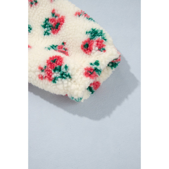 Damen-Fleecepullover weiß mit Blumen | Look Hippie Chic
