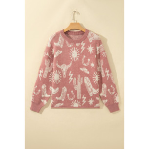 Pull femme rose pêche à motifs cactus | Look Hippie Chic