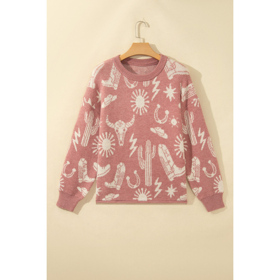 Damenpullover Pfirsichrosa mit Kakteen | Look Hippie Chic