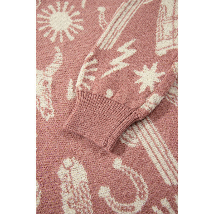 Damenpullover Pfirsichrosa mit Kakteen | Look Hippie Chic