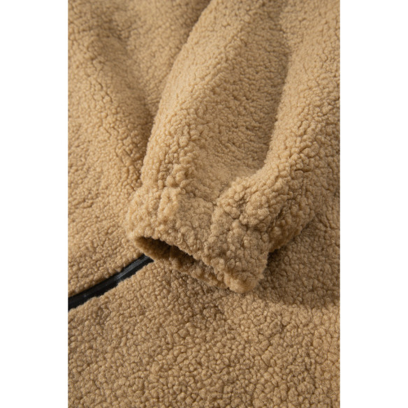 Ecru fleece jas voor dames met contrast | Look Hippie Chic