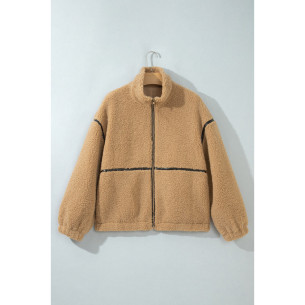 Ecru fleece jas voor dames met contrasterende afwerking