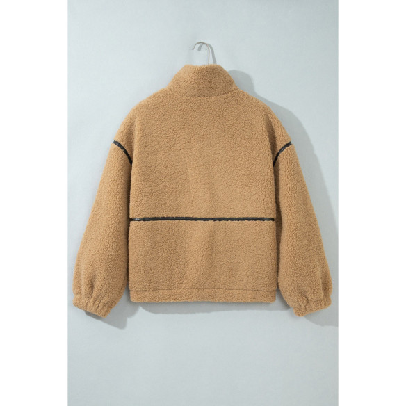Ecru fleece jas voor dames met contrast | Look Hippie Chic