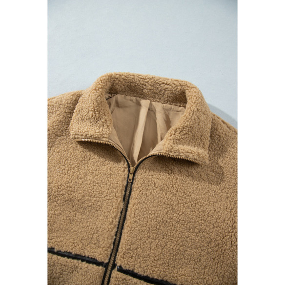 Women’s ecru fleece jacket with trim | Look Hippie Chic