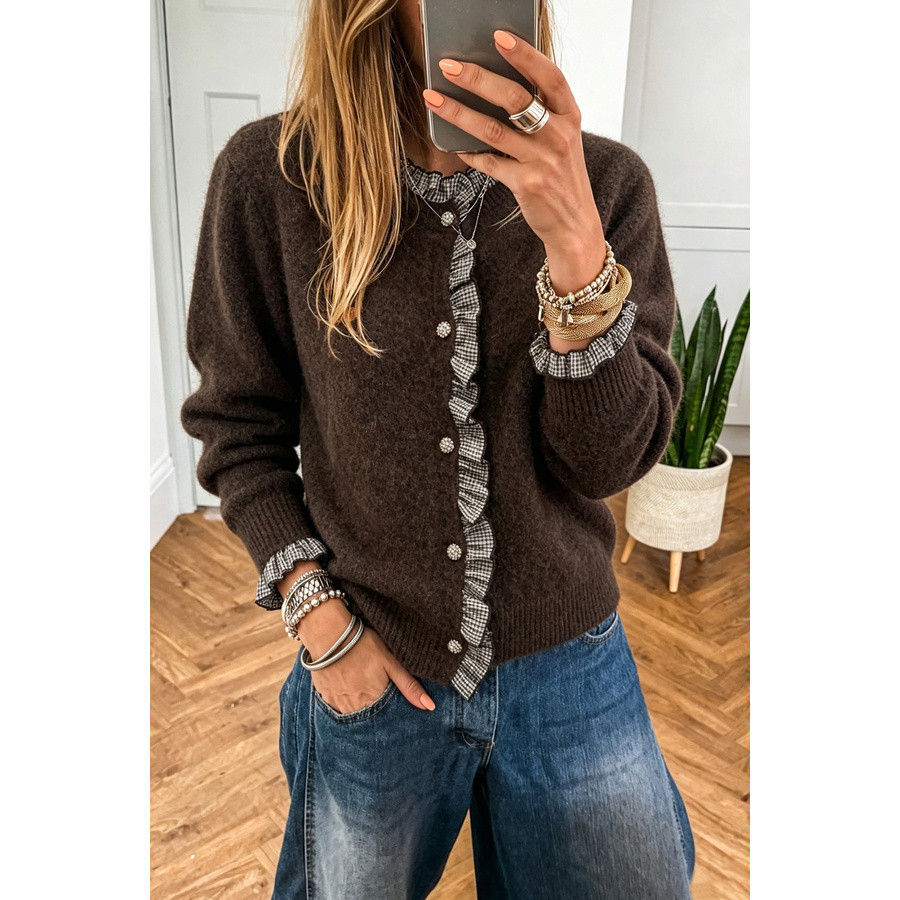 Gilet femme marron à volants vichy | Look Hippie Chic