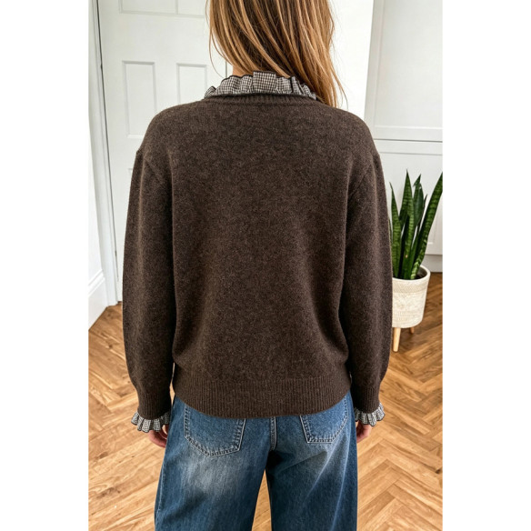 Gilet femme marron à volants vichy | Look Hippie Chic