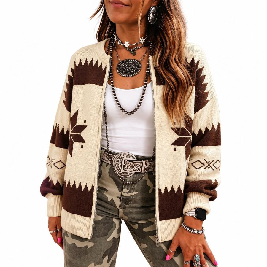 Beige western damesvest met rits | Look Hippie Chic