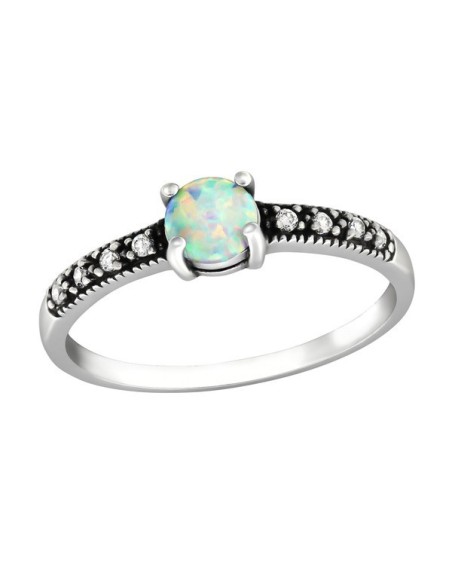 Opaal Solitaire Ring met zirkoontjes - Zilver 925