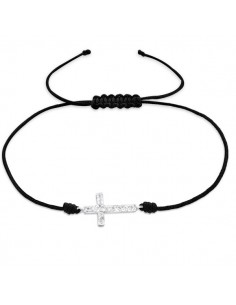 Zilveren armband met verstelbaar koord en zirconia's